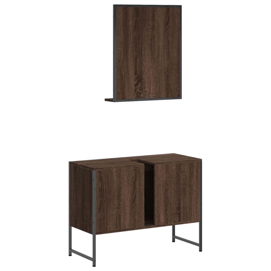 2 Piece Bathroom Cabinet Set Brown Oak Engineered Wood