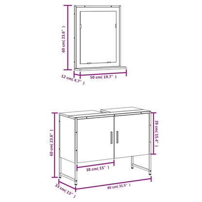 2 Piece Bathroom Cabinet Set Brown Oak Engineered Wood