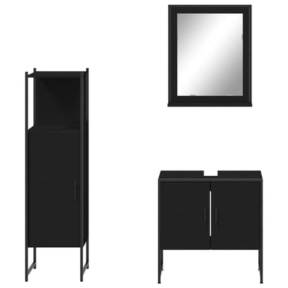 3 Piece Bathroom Cabinet Set Black Engineered Wood