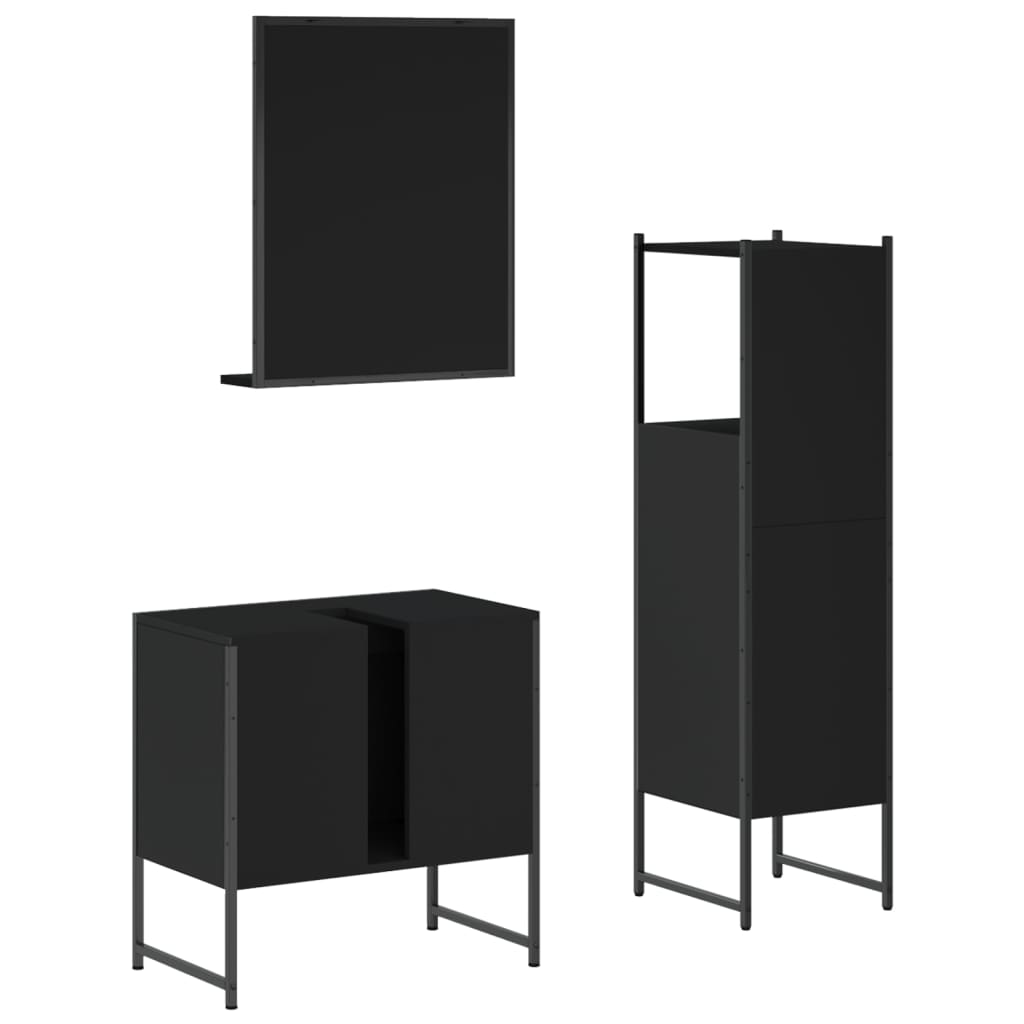 3 Piece Bathroom Cabinet Set Black Engineered Wood