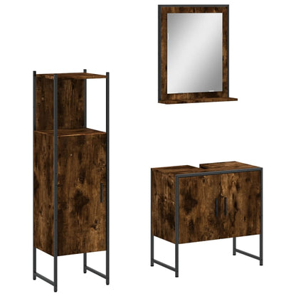 3 Piece Bathroom Cabinet Set Smoked Oak Engineered Wood