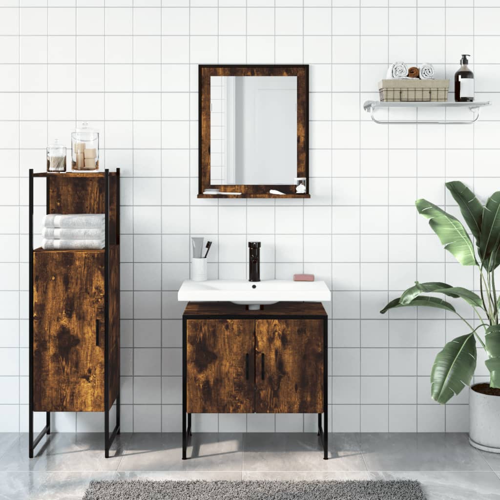 3 Piece Bathroom Cabinet Set Smoked Oak Engineered Wood