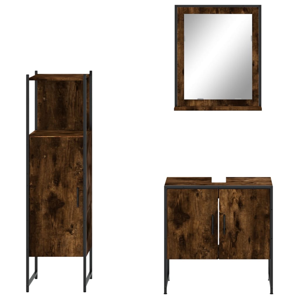 3 Piece Bathroom Cabinet Set Smoked Oak Engineered Wood