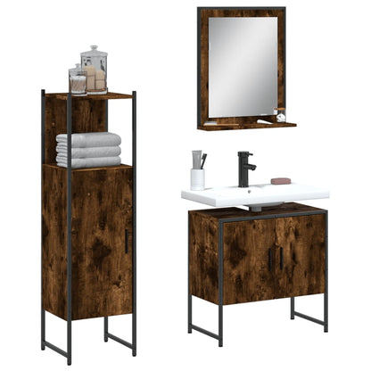 3 Piece Bathroom Cabinet Set Smoked Oak Engineered Wood