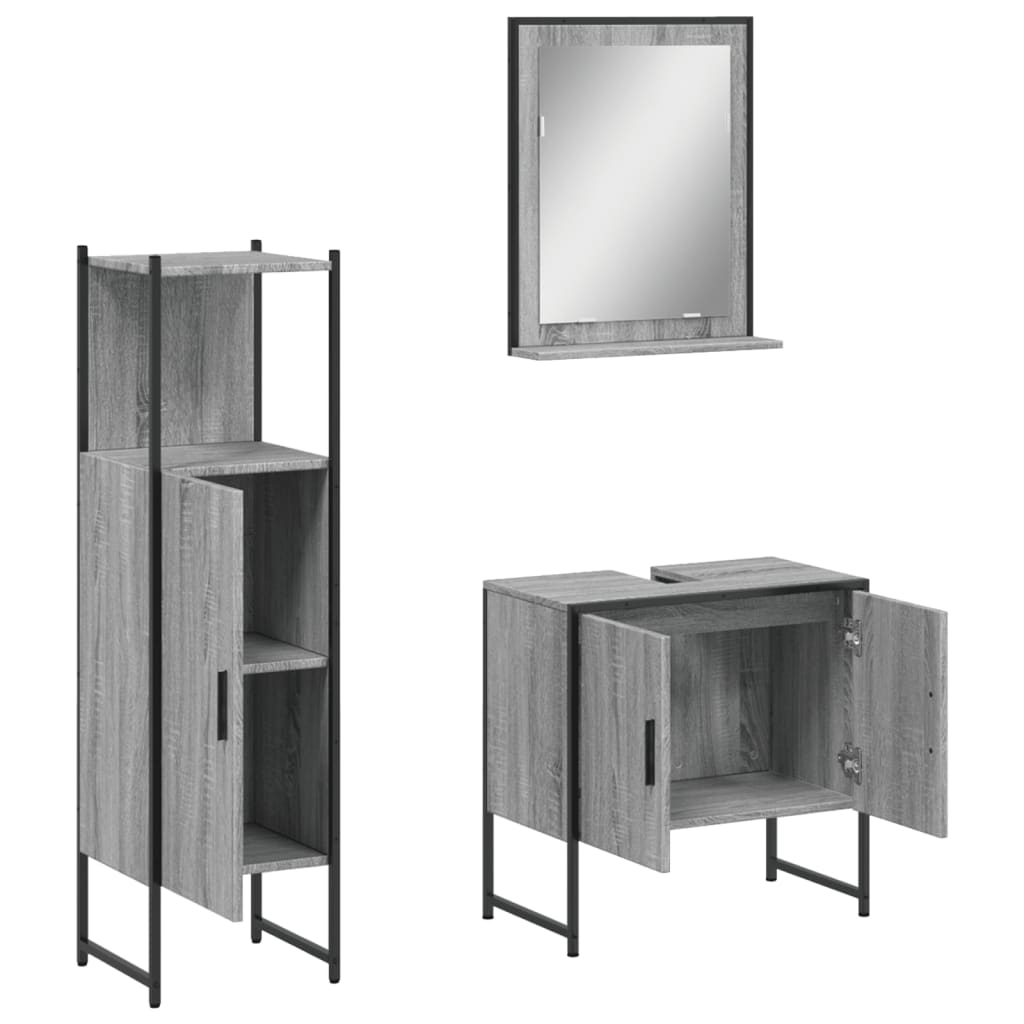 3 Piece Bathroom Cabinet Set Grey Sonoma Engineered Wood