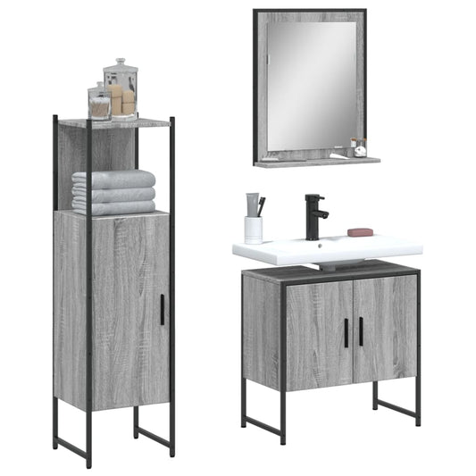 3 Piece Bathroom Cabinet Set Grey Sonoma Engineered Wood