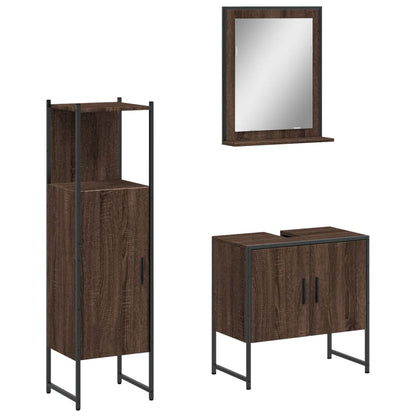 3 Piece Bathroom Cabinet Set Brown Oak Engineered Wood