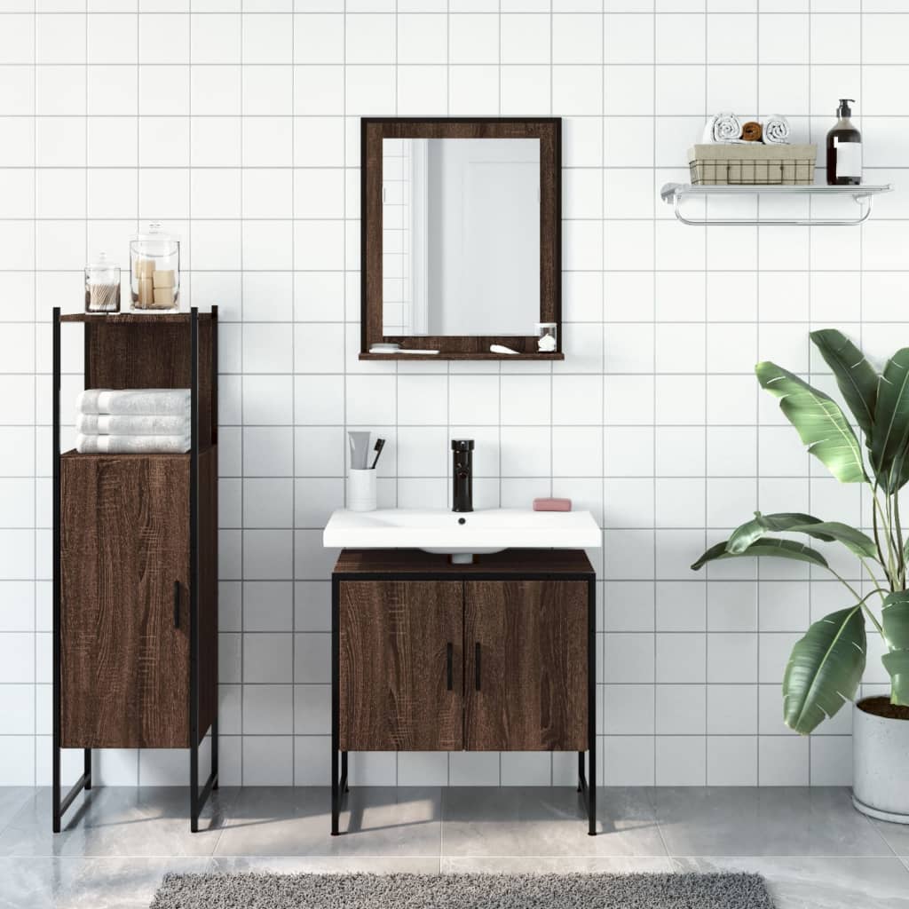 3 Piece Bathroom Cabinet Set Brown Oak Engineered Wood