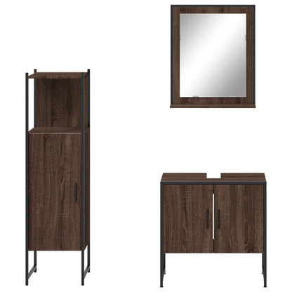 3 Piece Bathroom Cabinet Set Brown Oak Engineered Wood