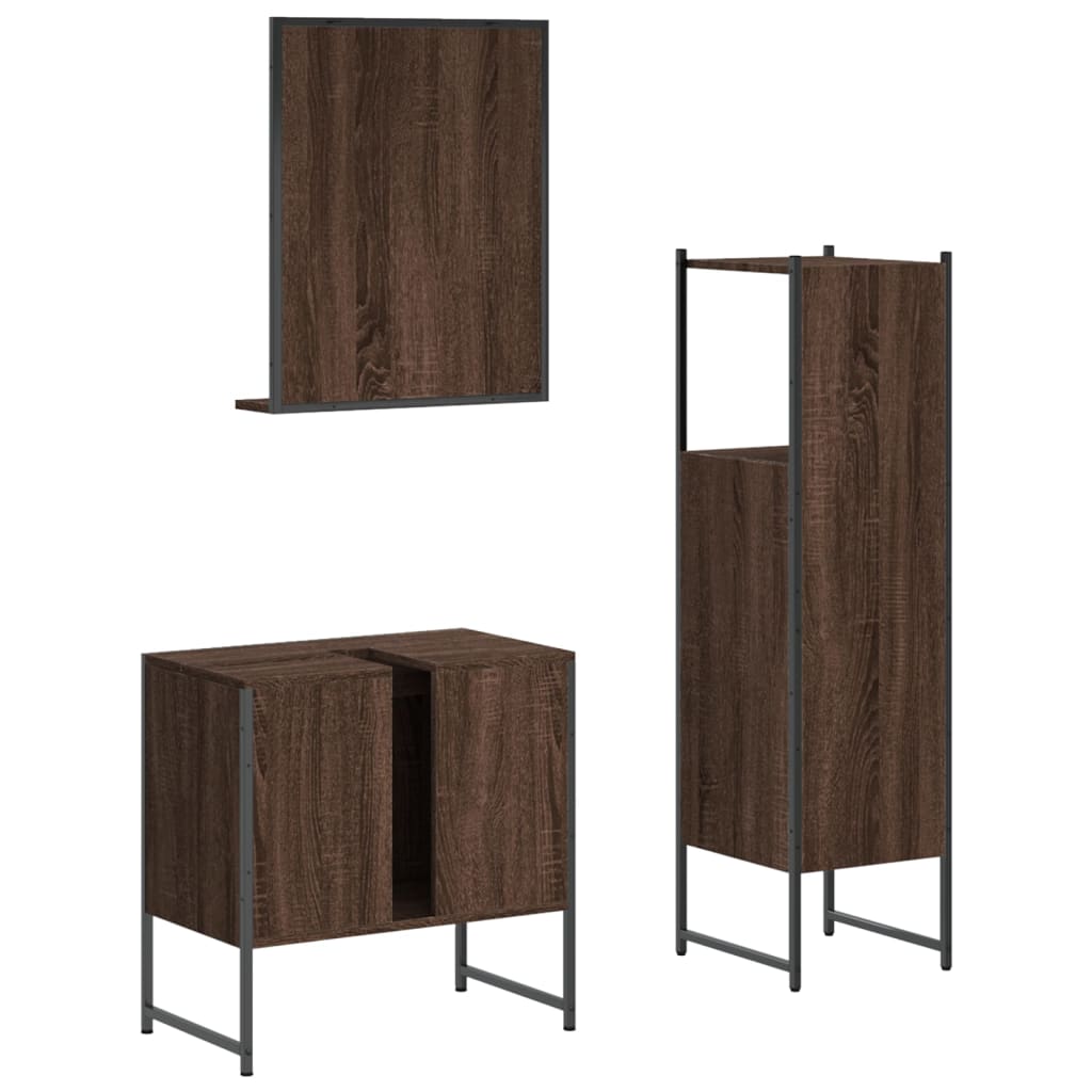 3 Piece Bathroom Cabinet Set Brown Oak Engineered Wood