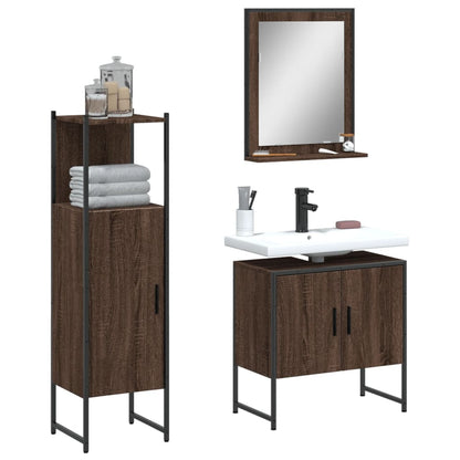 3 Piece Bathroom Cabinet Set Brown Oak Engineered Wood