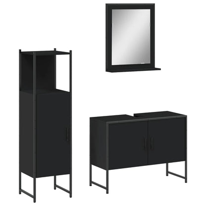 3 Piece Bathroom Cabinet Set Black Engineered Wood