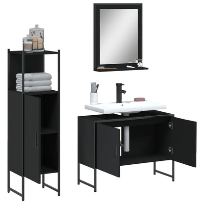 3 Piece Bathroom Cabinet Set Black Engineered Wood