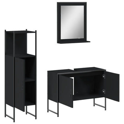 3 Piece Bathroom Cabinet Set Black Engineered Wood