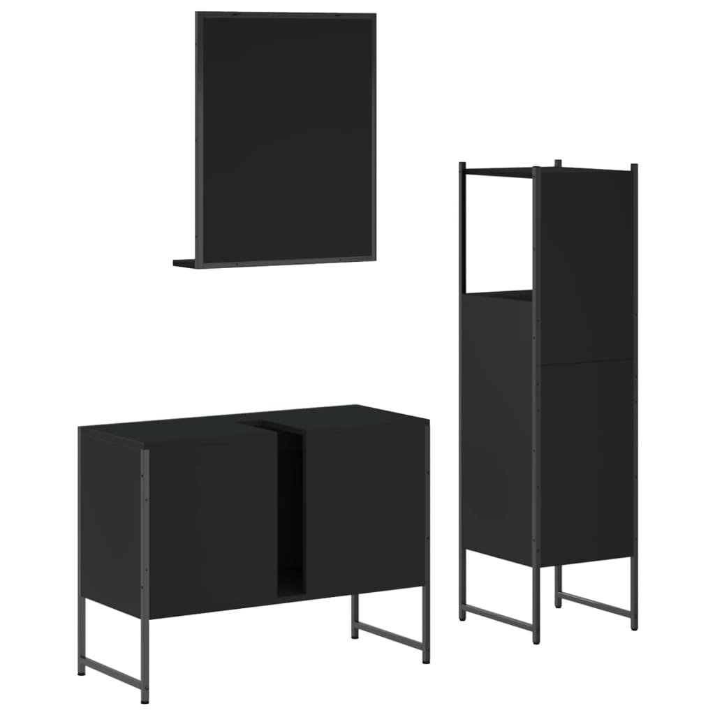 3 Piece Bathroom Cabinet Set Black Engineered Wood