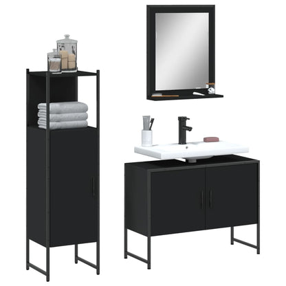 3 Piece Bathroom Cabinet Set Black Engineered Wood