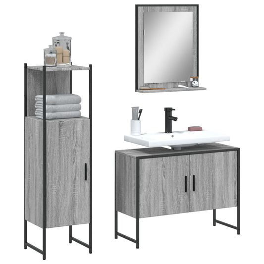 3 Piece Bathroom Cabinet Set Grey Sonoma Engineered Wood