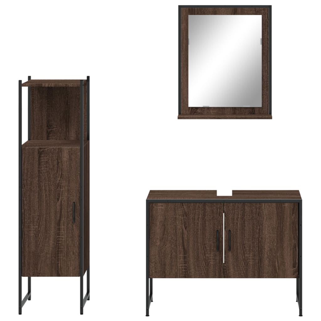 3 Piece Bathroom Cabinet Set Brown Oak Engineered Wood