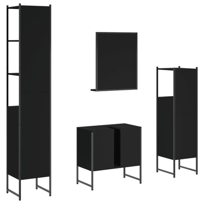 4 Piece Bathroom Cabinet Set Black Engineered Wood