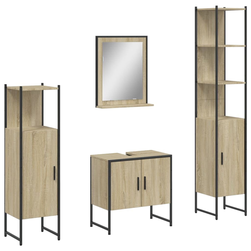 4 Piece Bathroom Cabinet Set Sonoma Oak Engineered Wood