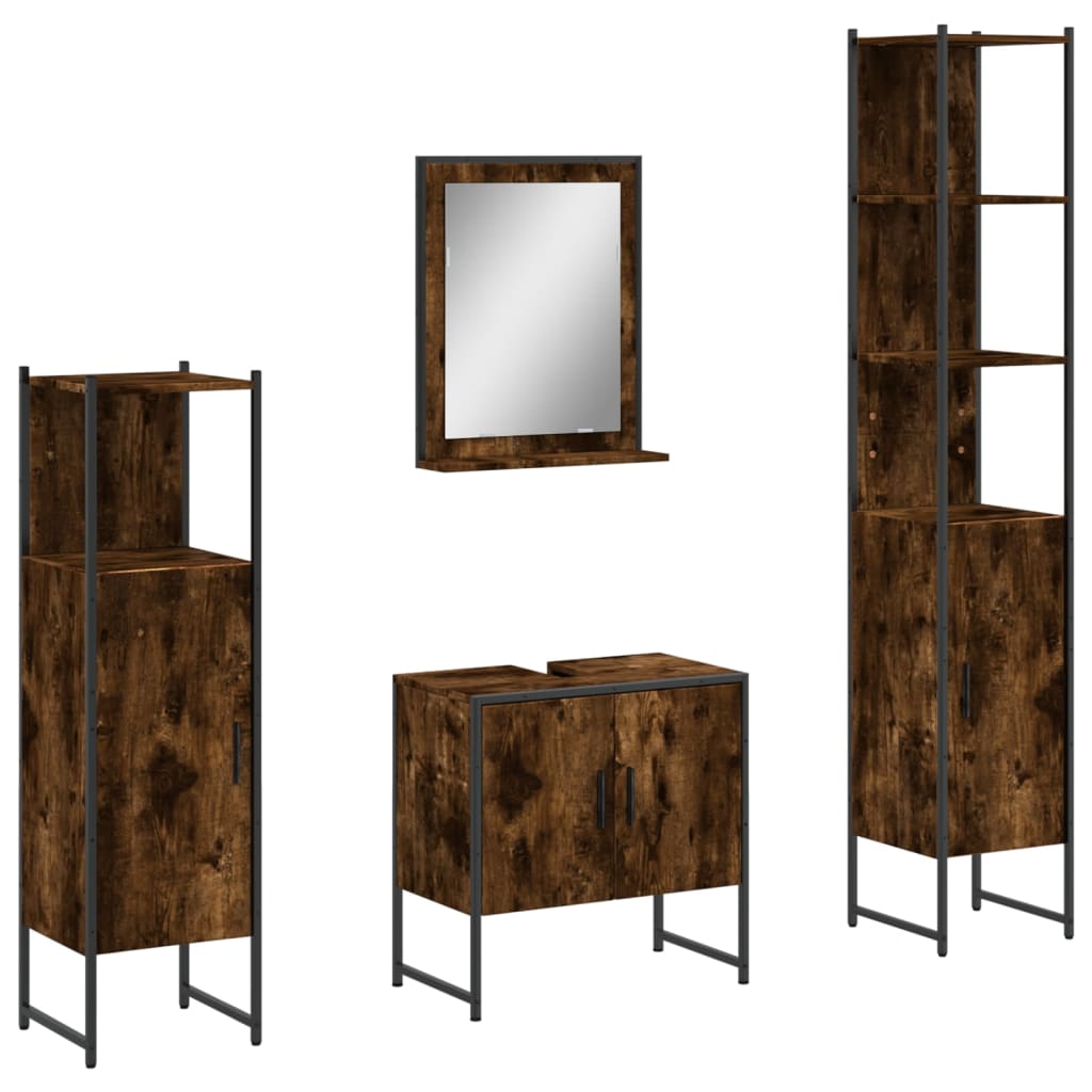 4 Piece Bathroom Cabinet Set Smoked Oak Engineered Wood