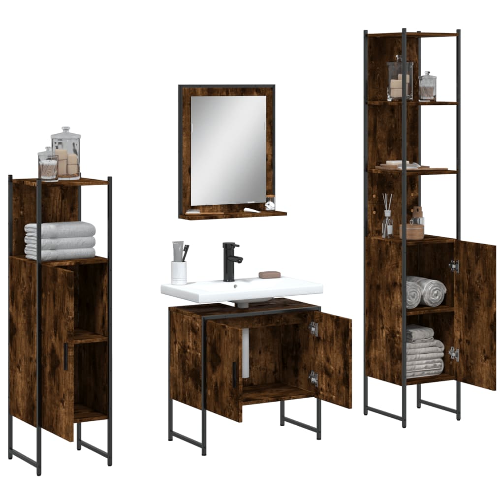 4 Piece Bathroom Cabinet Set Smoked Oak Engineered Wood