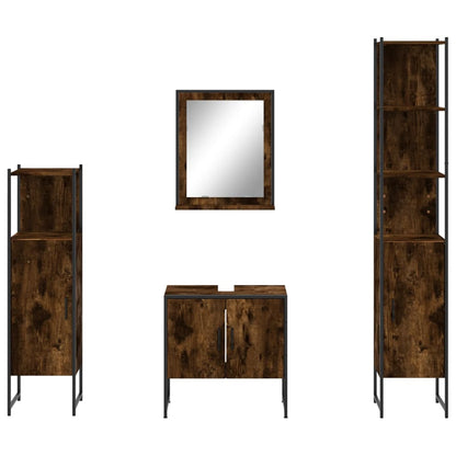 4 Piece Bathroom Cabinet Set Smoked Oak Engineered Wood