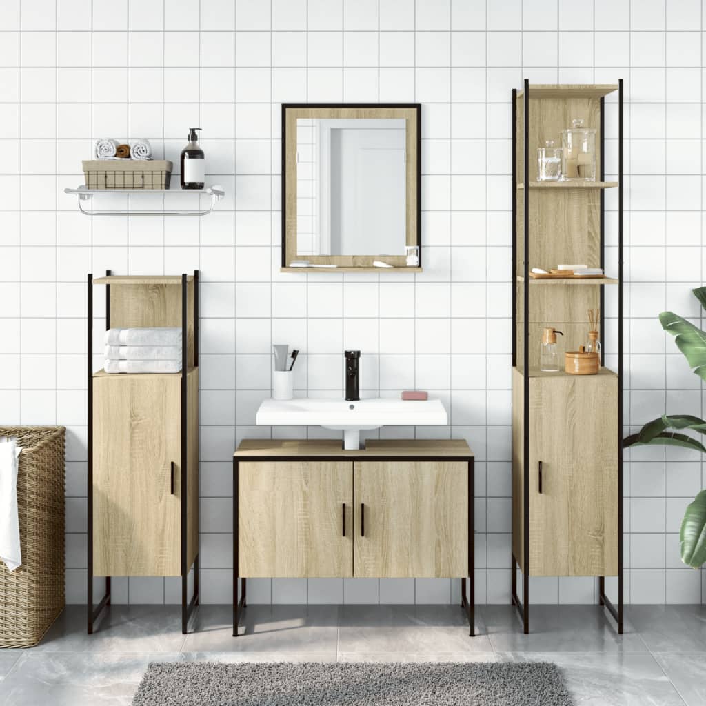 4 Piece Bathroom Cabinet Set Sonoma Oak Engineered Wood