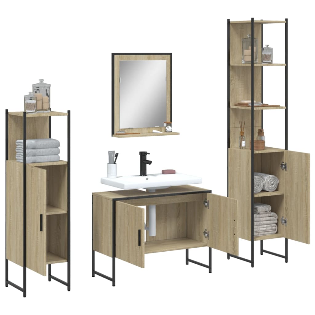 4 Piece Bathroom Cabinet Set Sonoma Oak Engineered Wood