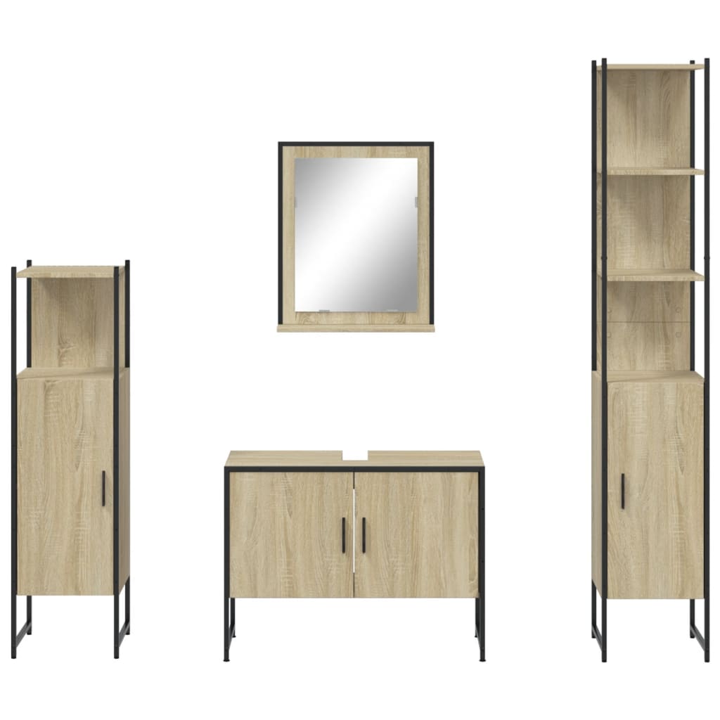 4 Piece Bathroom Cabinet Set Sonoma Oak Engineered Wood