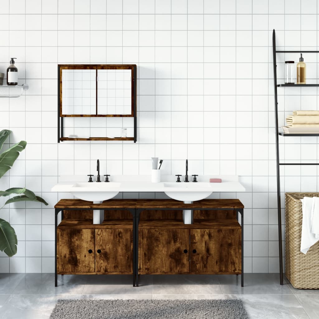 3 Piece Bathroom Furniture Set Smoked Oak Engineered Wood