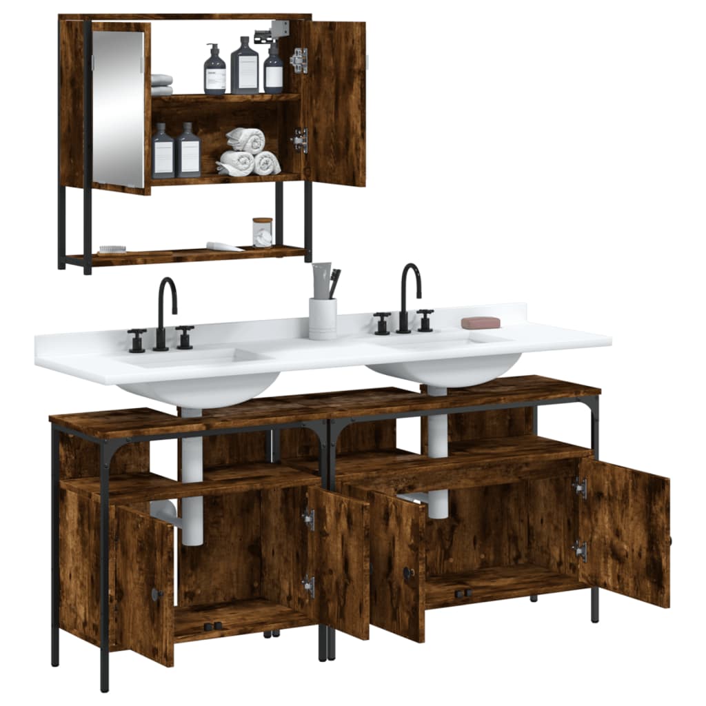 3 Piece Bathroom Furniture Set Smoked Oak Engineered Wood