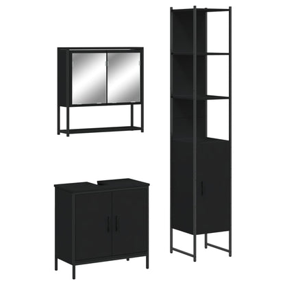 3 Piece Bathroom Furniture Set Black Engineered Wood