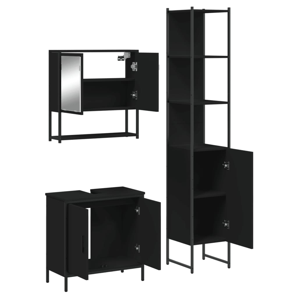 3 Piece Bathroom Furniture Set Black Engineered Wood