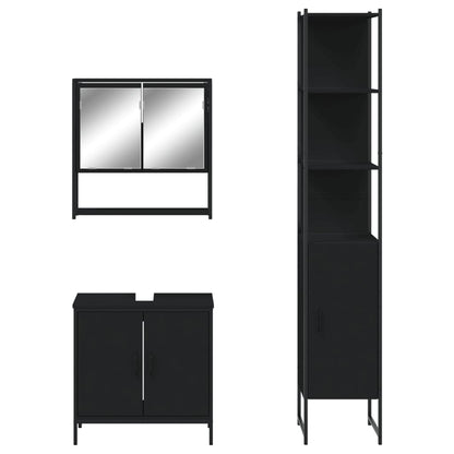 3 Piece Bathroom Furniture Set Black Engineered Wood