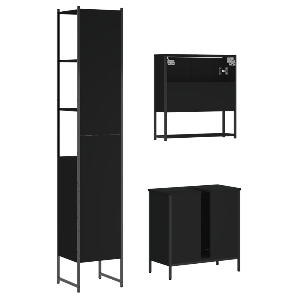 3 Piece Bathroom Furniture Set Black Engineered Wood