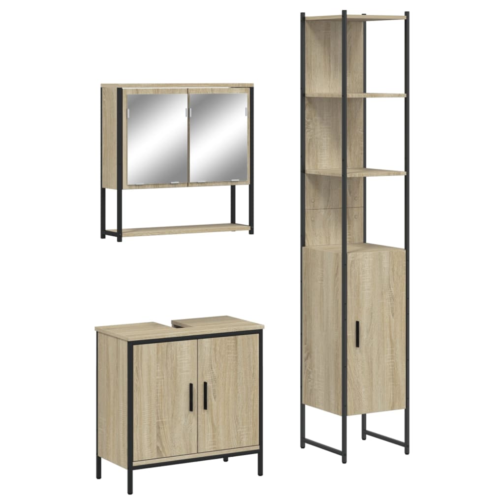 3 Piece Bathroom Furniture Set Sonoma Oak Engineered Wood