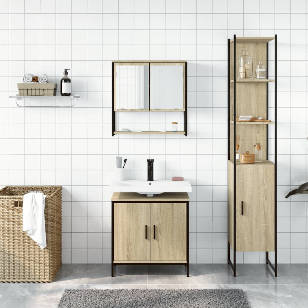 3 Piece Bathroom Furniture Set Sonoma Oak Engineered Wood