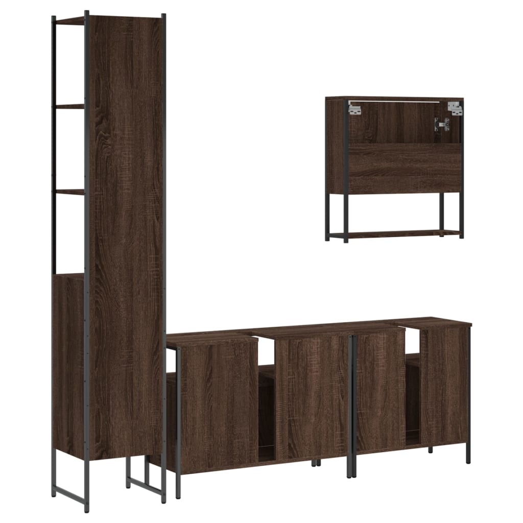 4 Piece Bathroom Furniture Set Brown Oak Engineered Wood