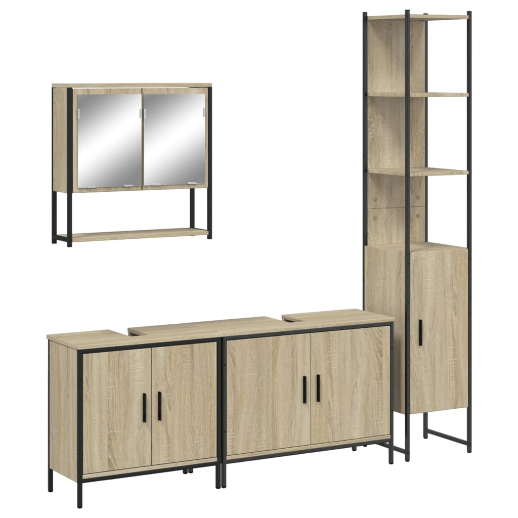 4 Piece Bathroom Furniture Set Sonoma Oak Engineered Wood