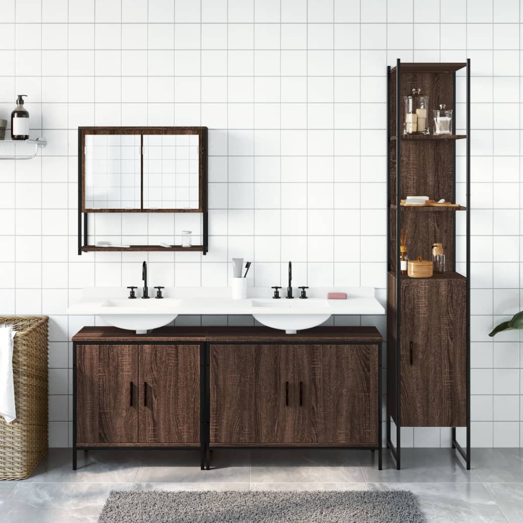 4 Piece Bathroom Furniture Set Brown Oak Engineered Wood