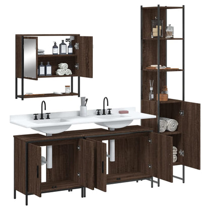 4 Piece Bathroom Furniture Set Brown Oak Engineered Wood