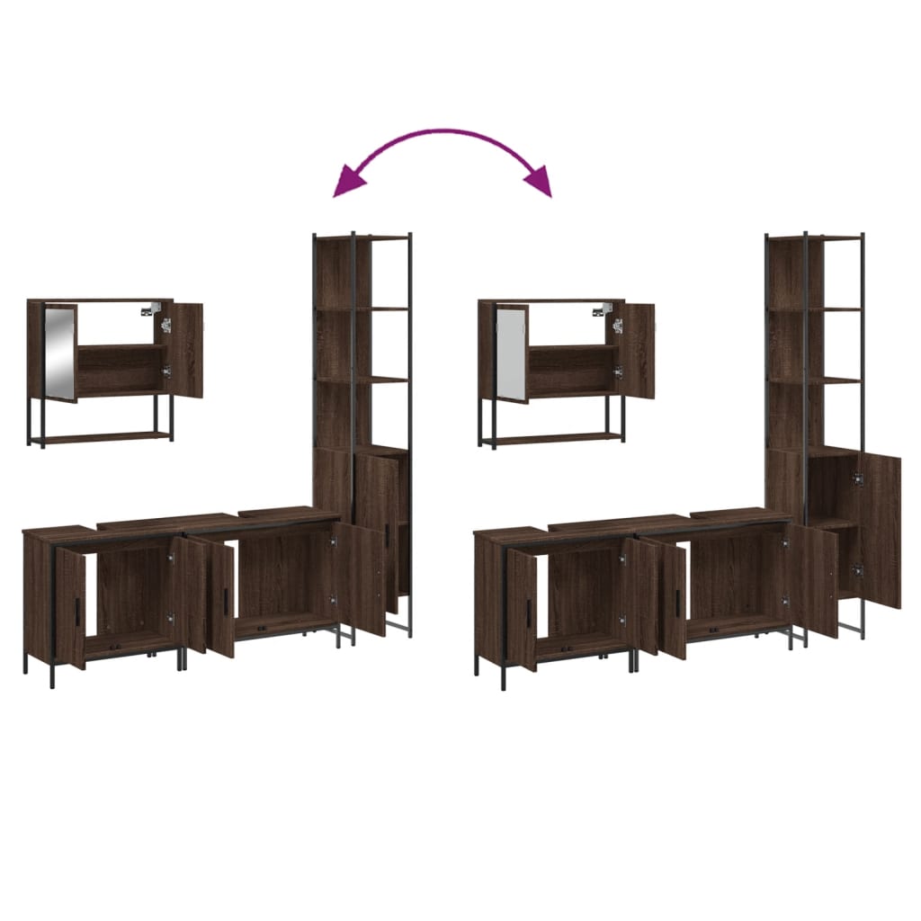 4 Piece Bathroom Furniture Set Brown Oak Engineered Wood