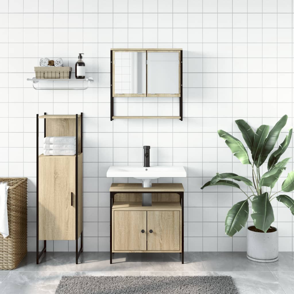 3 Piece Bathroom Furniture Set Sonoma Oak Engineered Wood