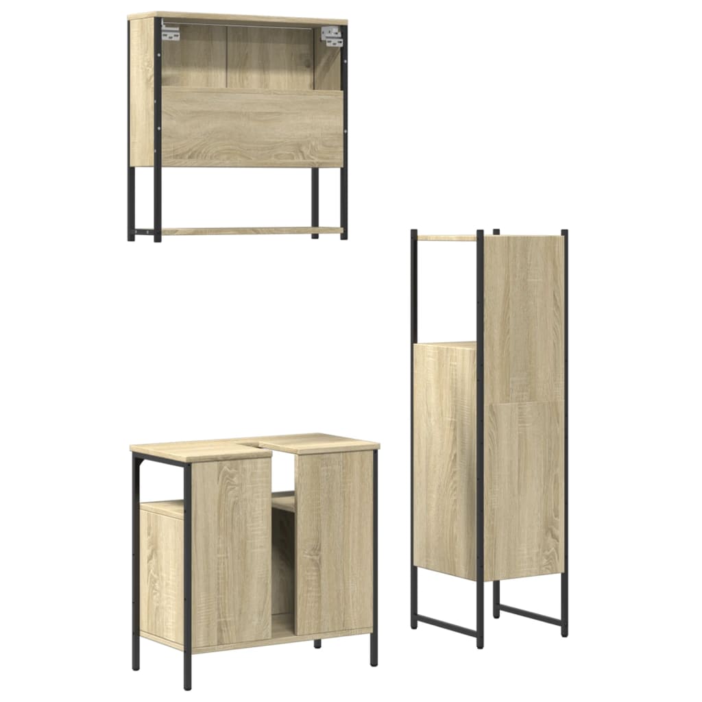 3 Piece Bathroom Furniture Set Sonoma Oak Engineered Wood