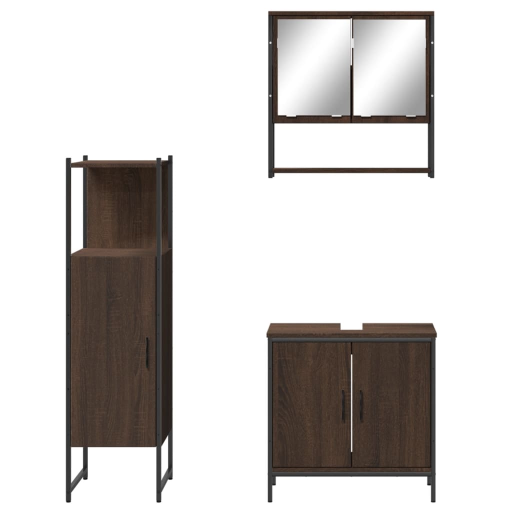 3 Piece Bathroom Furniture Set Brown Oak Engineered Wood