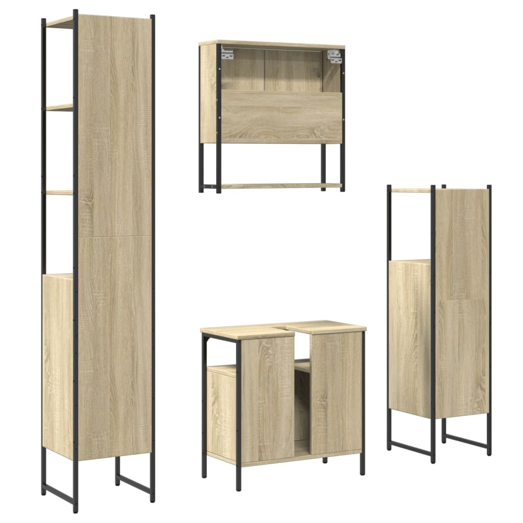 4 Piece Bathroom Furniture Set Sonoma Oak Engineered Wood