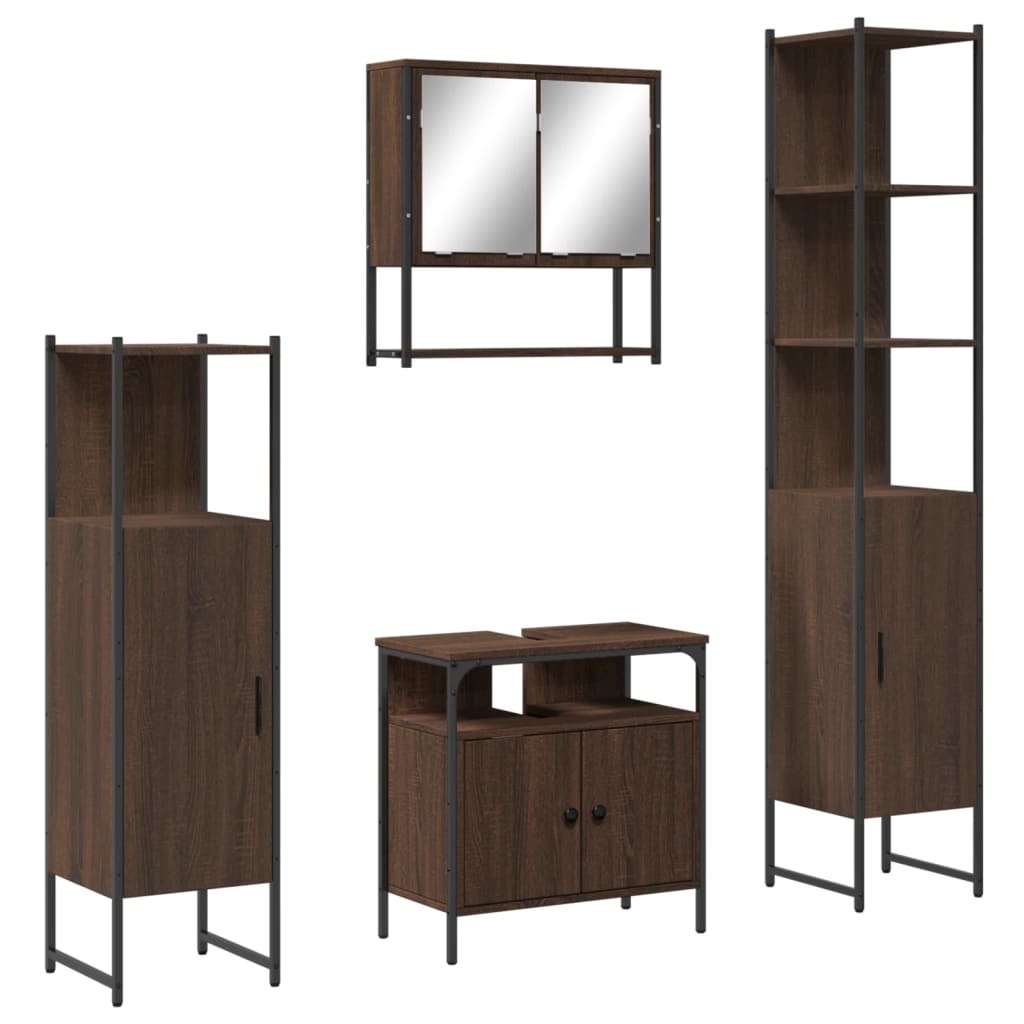 4 Piece Bathroom Furniture Set Brown Oak Engineered Wood