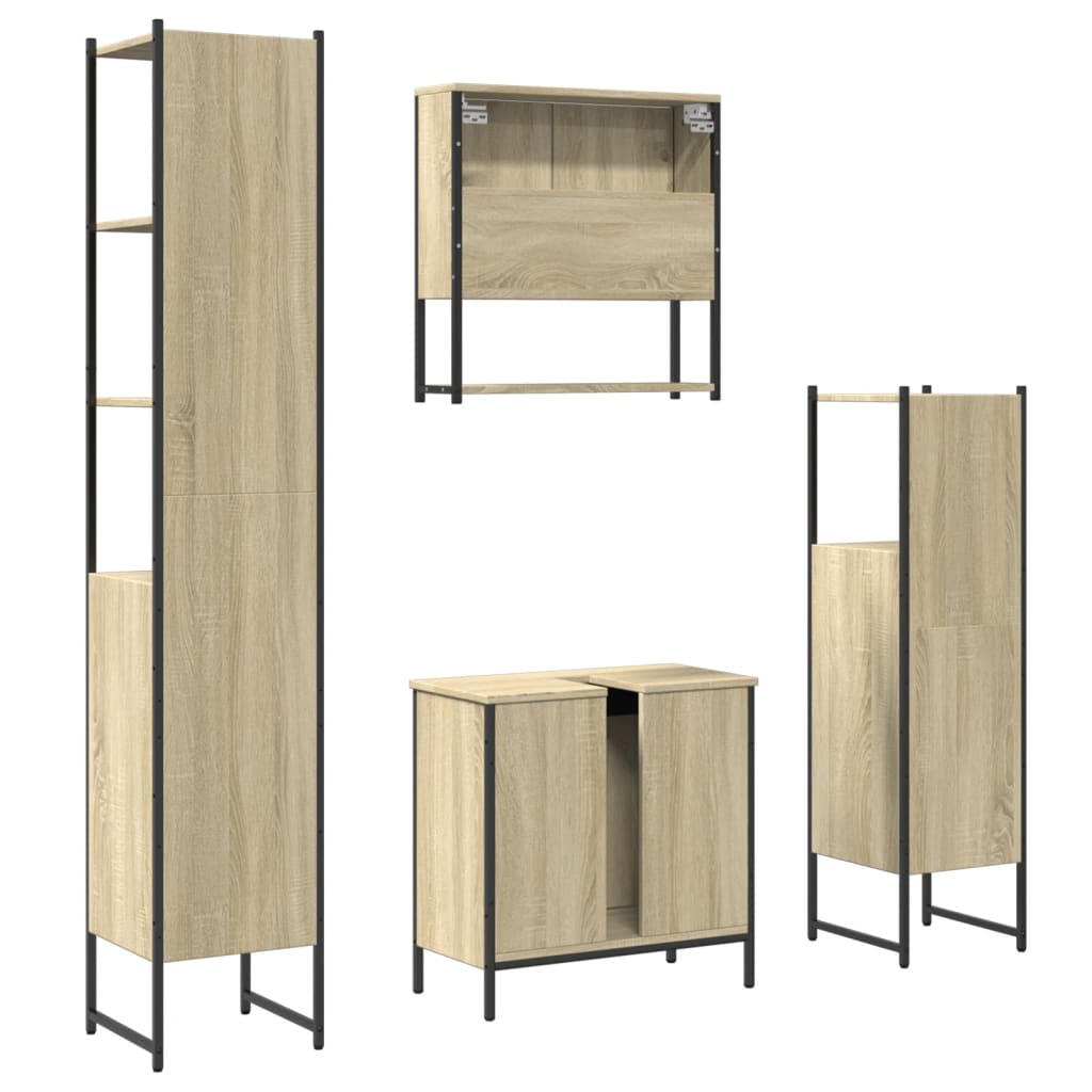 4 Piece Bathroom Furniture Set Sonoma Oak Engineered Wood