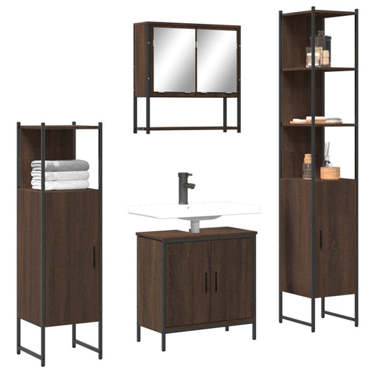 4 Piece Bathroom Furniture Set Brown Oak Engineered Wood